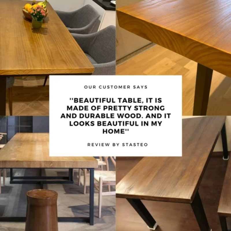 Rustic Industrial Solid Wood Dining Table / Desk / Work Table - Chunky Timber / Steel Legs (Square Legs) - 1.5m (150cm) / 1.8m (180cm) / 2m(200cm) c/w Black Square Box Legs x 2 4-8 Persons - WAVEY LIVE EDGE