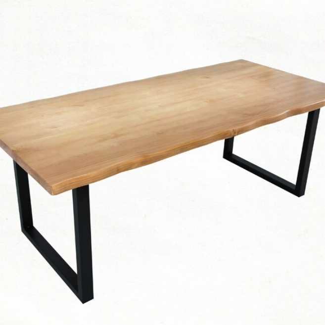Rustic Industrial Solid Wood Dining Table / Desk / Work Table - Chunky Timber / Steel Legs (Square Legs) - 1.5m (150cm) / 1.8m (180cm) / 2m(200cm) c/w Black Square Box Legs x 2 4-8 Persons - WAVEY LIVE EDGE