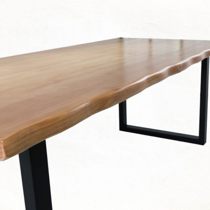 Rustic Industrial Solid Wood Dining Table / Desk / Work Table - Chunky Timber / Steel Legs (Square Legs) - 1.5m (150cm) / 1.8m (180cm) / 2m(200cm) c/w Black Square Box Legs x 2 4-8 Persons - WAVEY LIVE EDGE