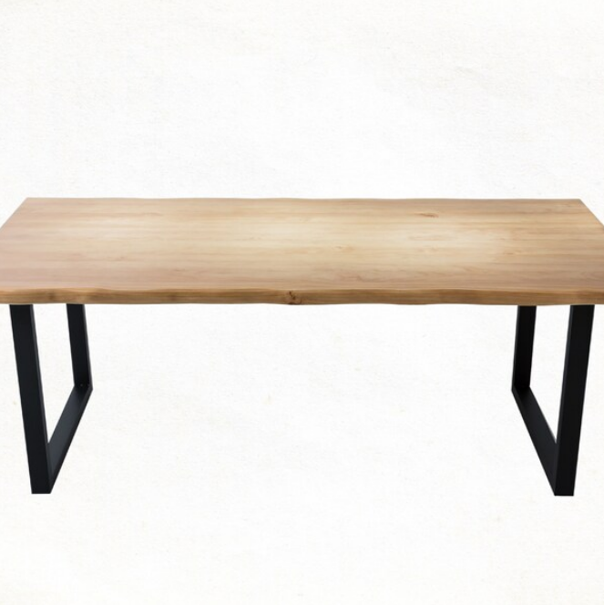 Rustic Industrial Solid Wood Dining Table / Desk / Work Table - Chunky Timber / Steel Legs (Square Legs) - 1.5m (150cm) / 1.8m (180cm) / 2m(200cm) c/w Black Square Box Legs x 2 4-8 Persons - WAVEY LIVE EDGE