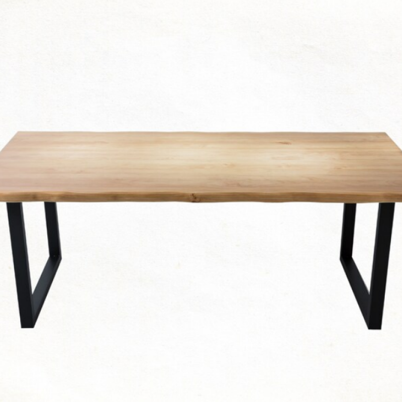 Rustic Industrial Solid Wood Dining Table / Desk / Work Table - Chunky Timber / Steel Legs (Square Legs) - 1.5m (150cm) / 1.8m (180cm) / 2m(200cm) c/w Black Square Box Legs x 2 4-8 Persons - WAVEY LIVE EDGE