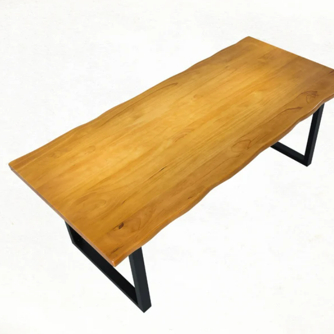 Rustic Industrial Solid Wood Dining Table / Desk / Work Table - Chunky Timber / Steel Legs (Square Legs) - 1.5m (150cm) / 1.8m (180cm) / 2m(200cm) c/w Black Square Box Legs x 2 4-8 Persons - WAVEY LIVE EDGE