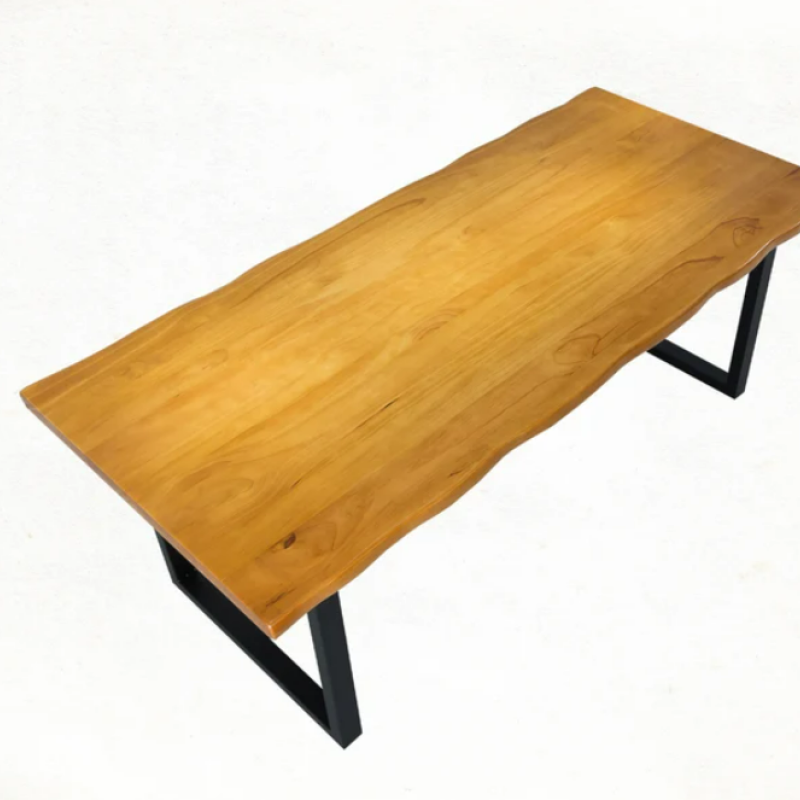Rustic Industrial Solid Wood Dining Table / Desk / Work Table - Chunky Timber / Steel Legs (Square Legs) - 1.5m (150cm) / 1.8m (180cm) / 2m(200cm) c/w Black Square Box Legs x 2 4-8 Persons - WAVEY LIVE EDGE