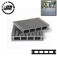**CLEARANCE** Composite Decking Board Eco - Anthracite Grey / Black Lined / Wood Grain Effect 3m - Plastic Decking PVC Decking WPC Decking Hollow Garden Exterior Decking Boards 