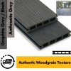 Composite Decking Board  Premium (Authentic Woodgrain Texture) - Anthracite Grey / Black  Wood Grain Effect 3m - Plastic Decking PVC Decking WPC Decking Hollow Garden Exterior Decking Boards 