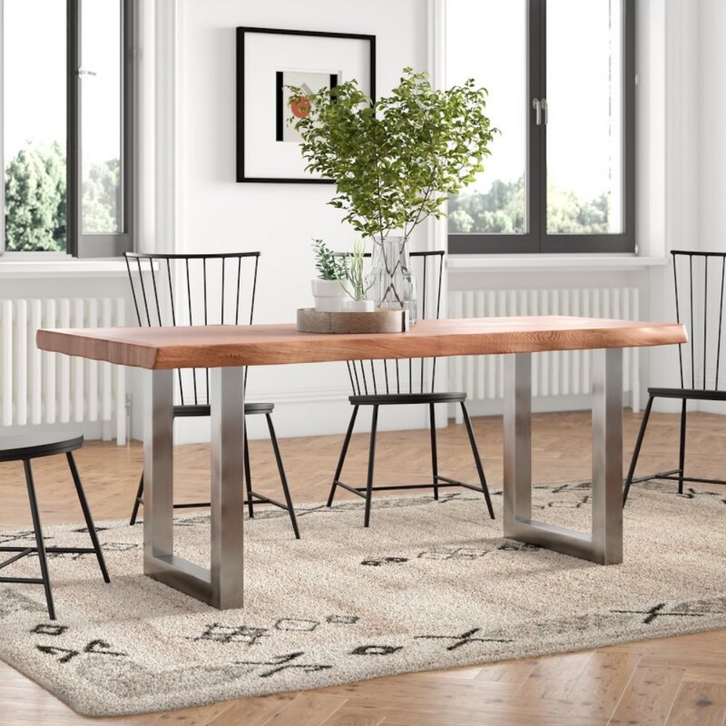 Rustic Industrial Solid Wood Dining Table / Desk / Work Table - Chunky Timber / Steel Legs (Square Box Legs) - 1.5m (150cm) / 1.8m (180cm) / 2m(200cm) c/w silver Square Box Legs x 2 4-8 Persons