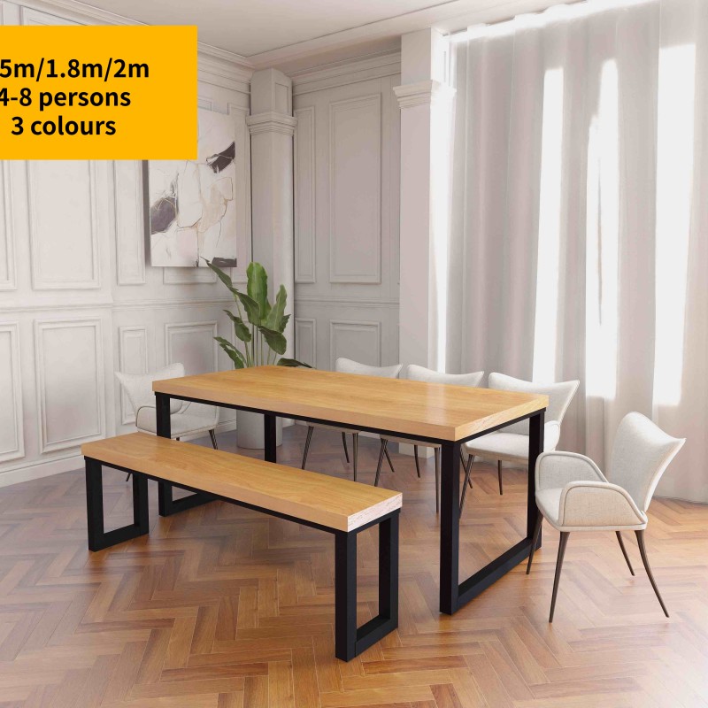 Rustic Industrial Solid Wood Dining Table / Desk / Work Table - Chunky Timber / Steel Legs (Square Legs) - 1.5m (150cm) / 1.8m (180cm) / 2m(200cm) c/w Black Square Box Legs x 2 4-8 Persons - SQUARE EDGE