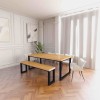 Rustic Industrial Solid Wood Dining Table / Desk / Work Table - Chunky Timber / Steel Legs (Square Legs) - 1.5m (150cm) / 1.8m (180cm) / 2m(200cm) c/w Black Square Box Legs x 2 4-8 Persons - SQUARE EDGE