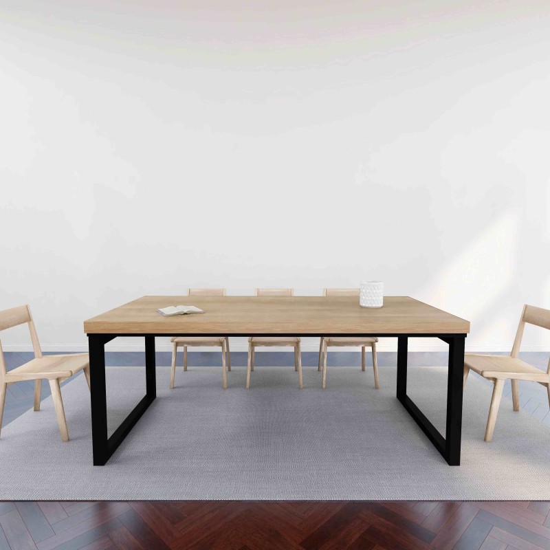 Rustic Industrial Solid Wood Dining Table / Desk / Work Table - Chunky Timber / Steel Legs (Square Legs) - 1.5m (150cm) / 1.8m (180cm) / 2m(200cm) c/w Black Square Box Legs x 2 4-8 Persons - SQUARE EDGE