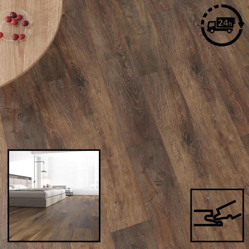 **SAMPLE ONLY** SPC Click Vinyl Tile Flooring (Dark Oak) with Built in Underlay - Click Vinyl Tile Floors for Kitchen, Bathroom,  Living Room - LVT Rigid Core Stone Polymer Composite Waterproof Click Tonge & Groove Luxury Vinyl Tile Flooring Dark Oak