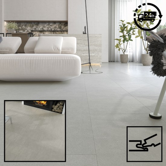 SPC Tile Effect Imitation Click Vinyl Tile Flooring - Concrete Cement Grey per Sq M- Click Vinyl Tile Floors for Kitchen,Living Room - LVT Rigid Core Stone Polymer Composite Waterproof Click Tonge & Groove Luxury Vinyl Tile Flooring 