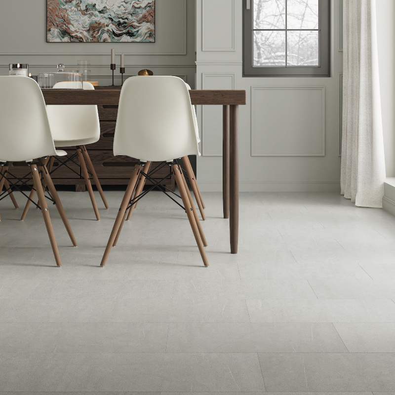 SPC Tile Effect Imitation Click Vinyl Tile Flooring - Concrete Cement Grey per Sq M- Click Vinyl Tile Floors for Kitchen,Living Room - LVT Rigid Core Stone Polymer Composite Waterproof Click Tonge & Groove Luxury Vinyl Tile Flooring 