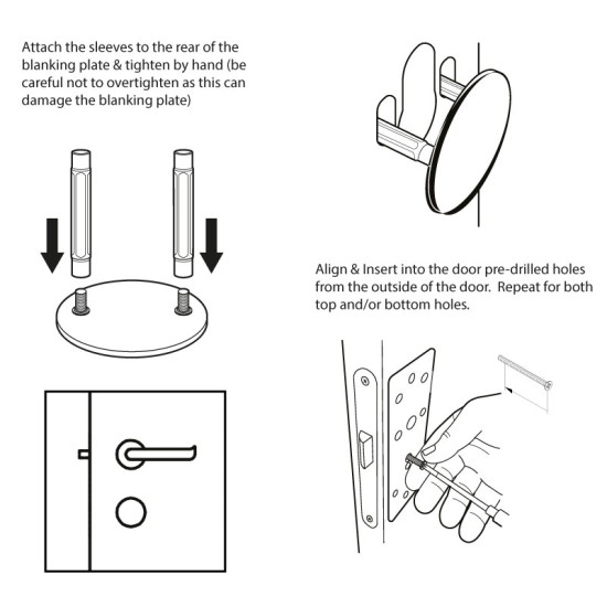 Door Blanking Plate c/w 2 x Screws - for blanking off existing holes on the single point locking steel security door Door Blanking Plate c/w 2 x Screws - for blanking off existing holes on the single point locking steel security door
