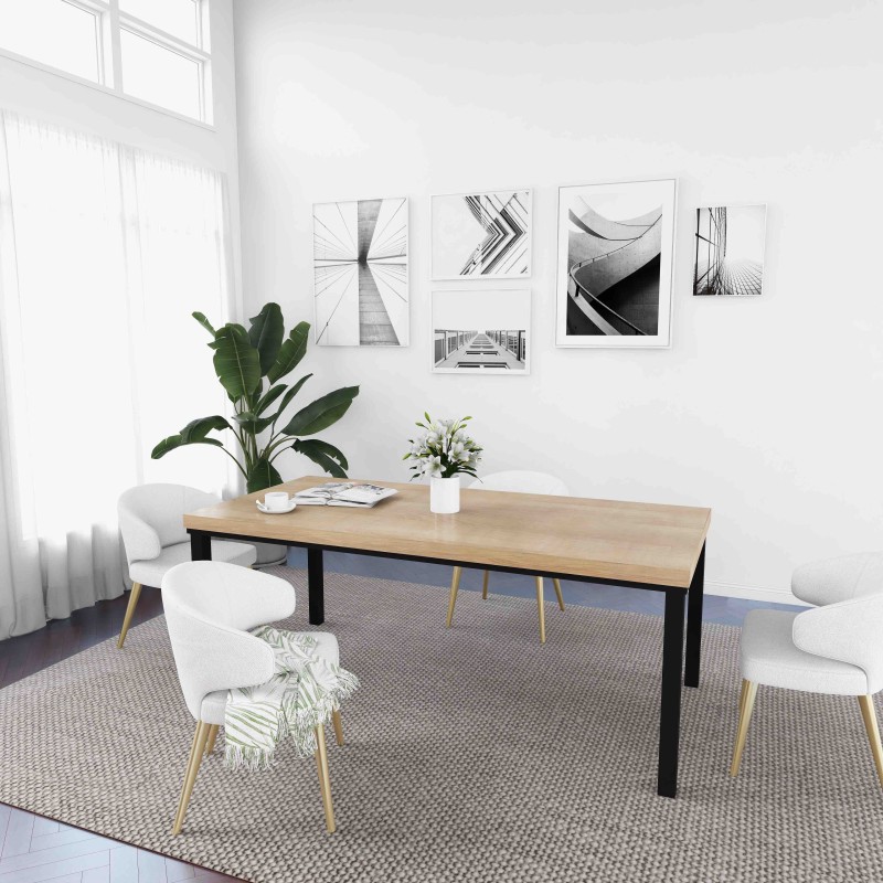 Rustic Industrial Solid Wood Dining Table / Desk / Work Table - Chunky Timber / Steel Legs (4 Corner Legs) - 1.5m (150cm) / 1.8m (180cm) / 2m(200cm) c/w 4 x Black Square Box Legs  4-8 Persons