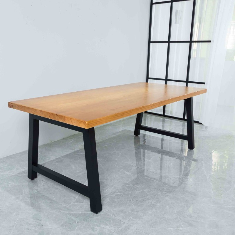 Rustic Solid Wood Rustic Dining Table / Desk / Work Table - Chunky Timber / Black Steel Legs (A-Frame Legs) - 1.5m (150cm) / 1.8m (180cm) / 2m(200cm) c/w Black A-FrameLegs x 2 4-8 Persons - SQUARE EDGE	