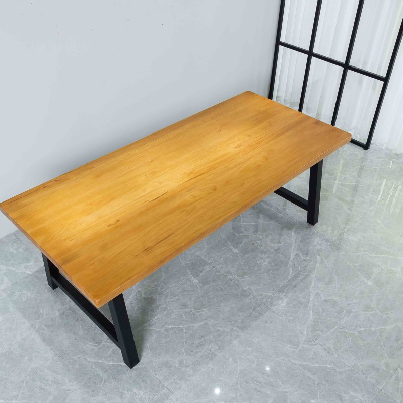 Rustic Solid Wood Rustic Dining Table / Desk / Work Table - Chunky Timber / Black Steel Legs (A-Frame Legs) - 1.5m (150cm) / 1.8m (180cm) / 2m(200cm) c/w Black A-FrameLegs x 2 4-8 Persons - SQUARE EDGE	