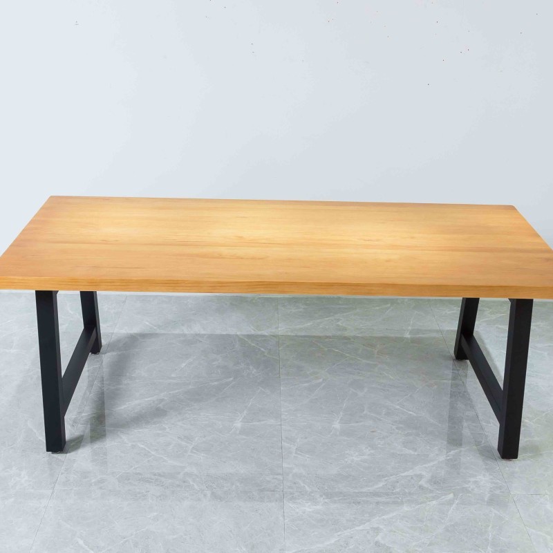 Rustic Solid Wood Rustic Dining Table / Desk / Work Table - Chunky Timber / Black Steel Legs (A-Frame Legs) - 1.5m (150cm) / 1.8m (180cm) / 2m(200cm) c/w Black A-FrameLegs x 2 4-8 Persons - SQUARE EDGE	