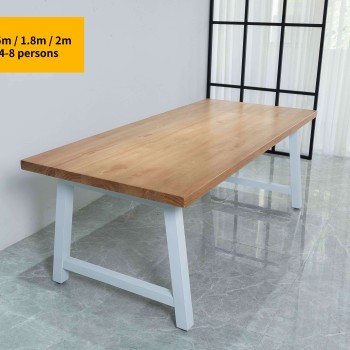 Rustic Solid Wood Industrial Dining Table / Desk / Meeting Table - Chunky Timber / White Steel Legs (A-Frame Legs) - 1.5m (150cm) / 1.8m (180cm) / 2m(200cm) c/w White A-FrameLegs x 2 4-8 Persons - SQUARE EDGE