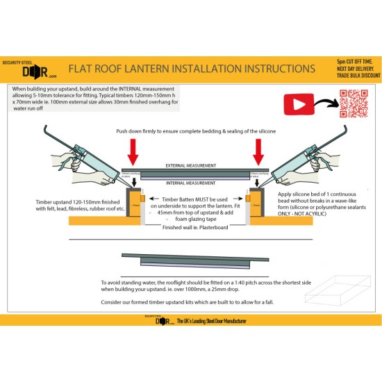 600mm x 600mm Flat Roof Lantern - Frameless Glass Window Skylight for Flat Roofs - Glazed Roof Lantern Triple Glazed Toughened Glass 