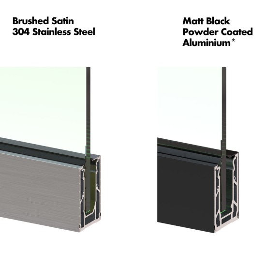 Frameless Glass Balustrade - Aluminium Channel / Extrusion - Sold Per M for Toughened Glass 0.36kN / 0.74kN / 1.5kN 3m Lengths - 1100mm High (Tested to BS6180:2011)