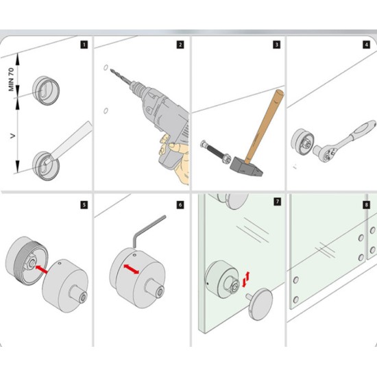 Glass Standoff Balustrade - Side Fix / Face Fix Handrail (Adaptor Face Fix Fixings) 12mm Toughened Glass - Set of 4 c/w Stainless Steel Fixings 38mm 0.74kN / 1.5kN / 3.0kN 