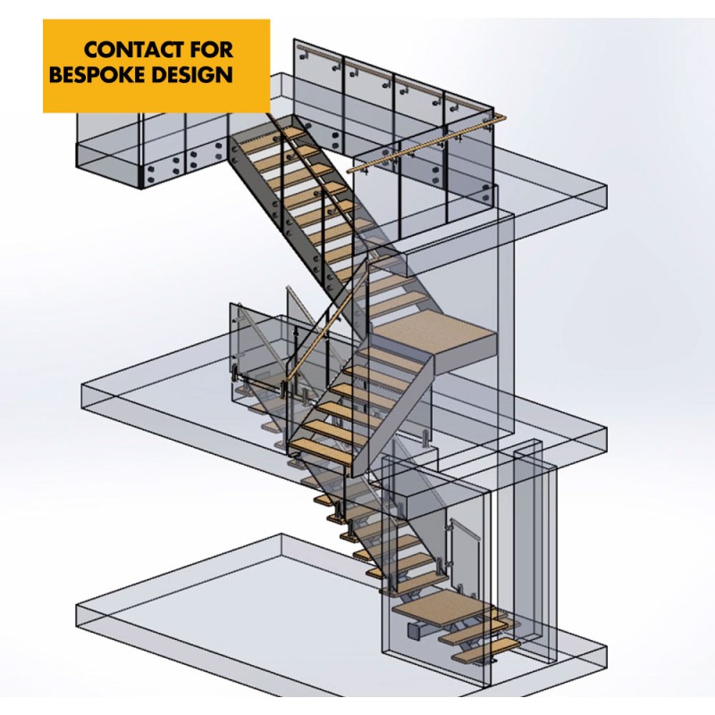 Double Plated Custom Made Staircase - Custom Made Bespoke Stairs / Staircases (Mono/single Stringer Staircase, Double Plate Stairs, Zigzag Stairs. Floating Staircase)
