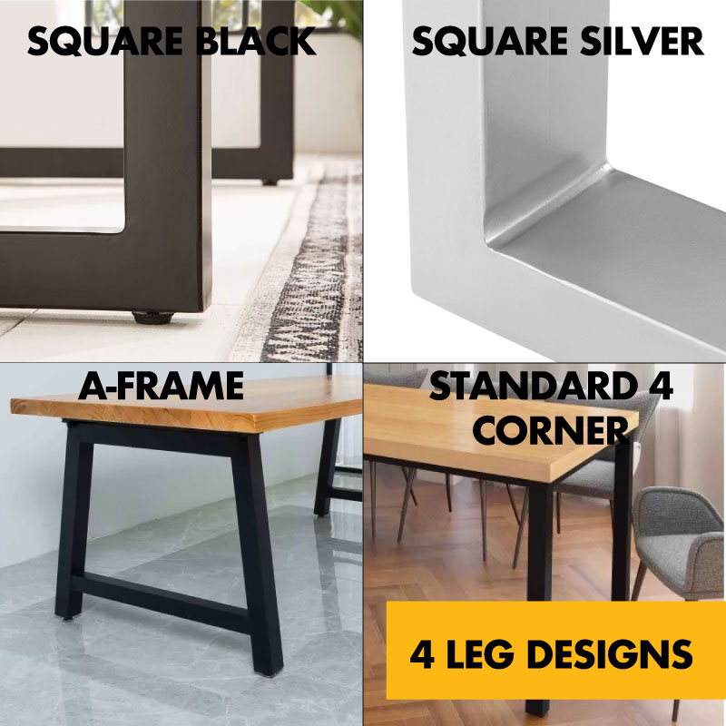 Rustic Industrial Solid Wood Dining Table / Desk / Work Table - Chunky Timber / Steel Legs (Square Box Legs) - 1.5m (150cm) / 1.8m (180cm) / 2m(200cm) c/w silver Square Box Legs x 2 4-8 Persons