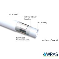 16mm UFH Pipe - PEX Underfloor Heating - PEX-AL-PEX Barrier Pipe 100m, 150m, 200m, 250m, 300m, 400m, 500m coils 2.0mm Wall Thickness Insulated Multi-layer WRAS Approved