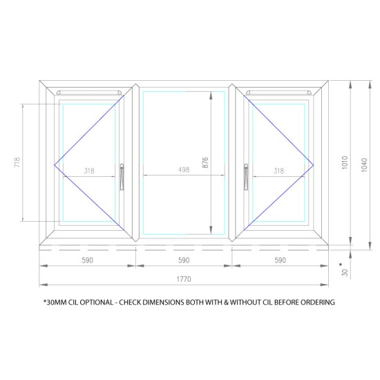 UPVC Window White- Triple 1770mm w x 1040mm h (RAL9010) Left or Right Opening 3P Casement Window UPVC Window White- Triple 1770mm w x 1040mm h (RAL9010) Left or Right Opening 3P Casement Window