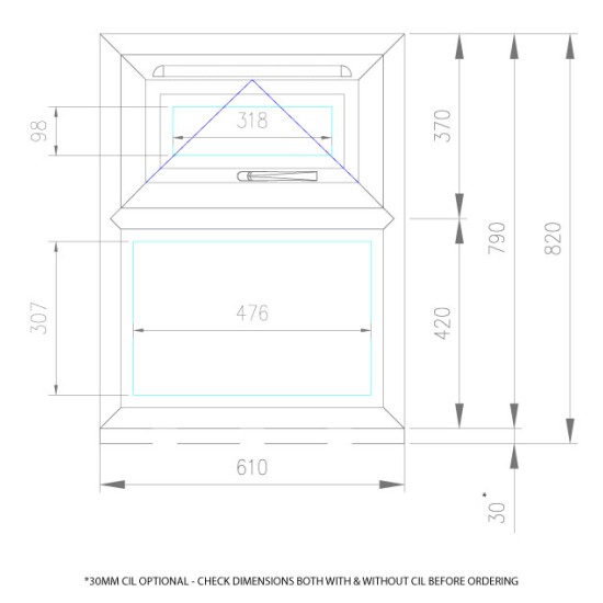 UPVC Window White - Single 610mm w x 820mm h Top Hung Opening (RAL9010) 1P