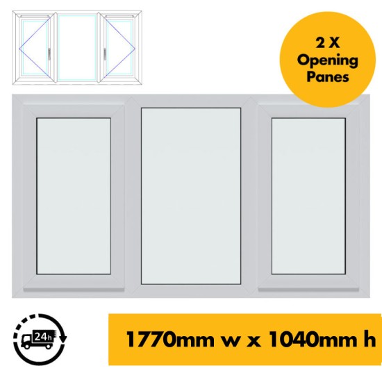 UPVC Window White- Triple 1770mm w x 1040mm h (RAL9010) Left or Right Opening 3P Casement Window UPVC Window White- Triple 1770mm w x 1040mm h (RAL9010) Left or Right Opening 3P Casement Window