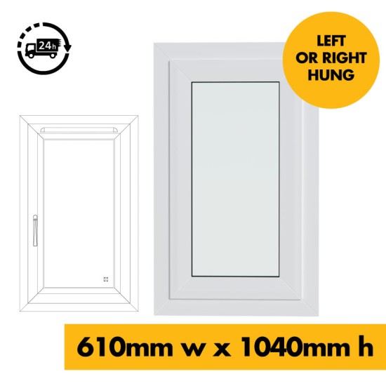 UPVC Window White - Single 610mm w x 1040mm h (RAL9010) Left or Right Opening 1P UPVC Window White - Single 610mm w x 1040mm h (RAL9010) Left or Right Opening 1P
