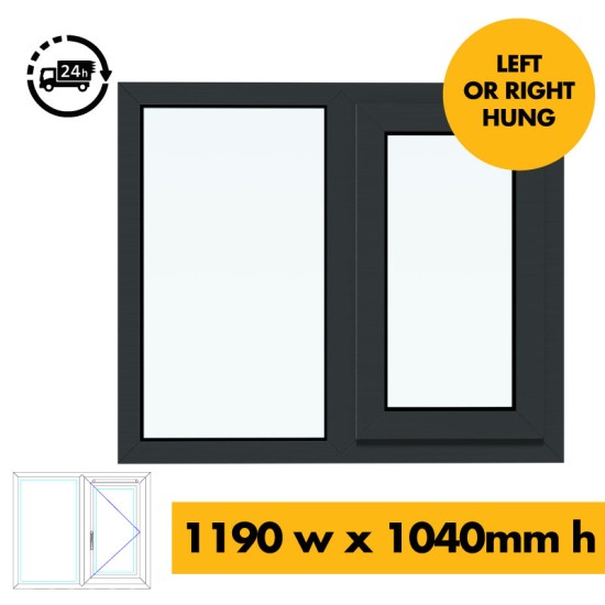 UPVC Window Anthracite Grey - Double 1190mm w x 1040mm h (RAL7016) Left or Right Opening 2P UPVC Window Anthracite Grey - Double 1190mm w x 1040mm h (RAL7016) Left or Right Opening 2P
