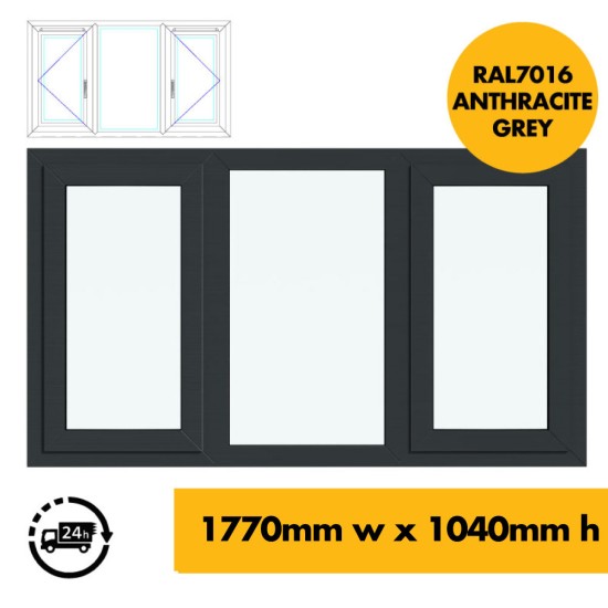 UPVC Window Anthracite Grey - Triple 1770mm w x 1040mm h (RAL7016) Left or Right Opening 3P UPVC Window Anthracite Grey - Triple 1770mm w x 1040mm h (RAL7016) Left or Right Opening 3P