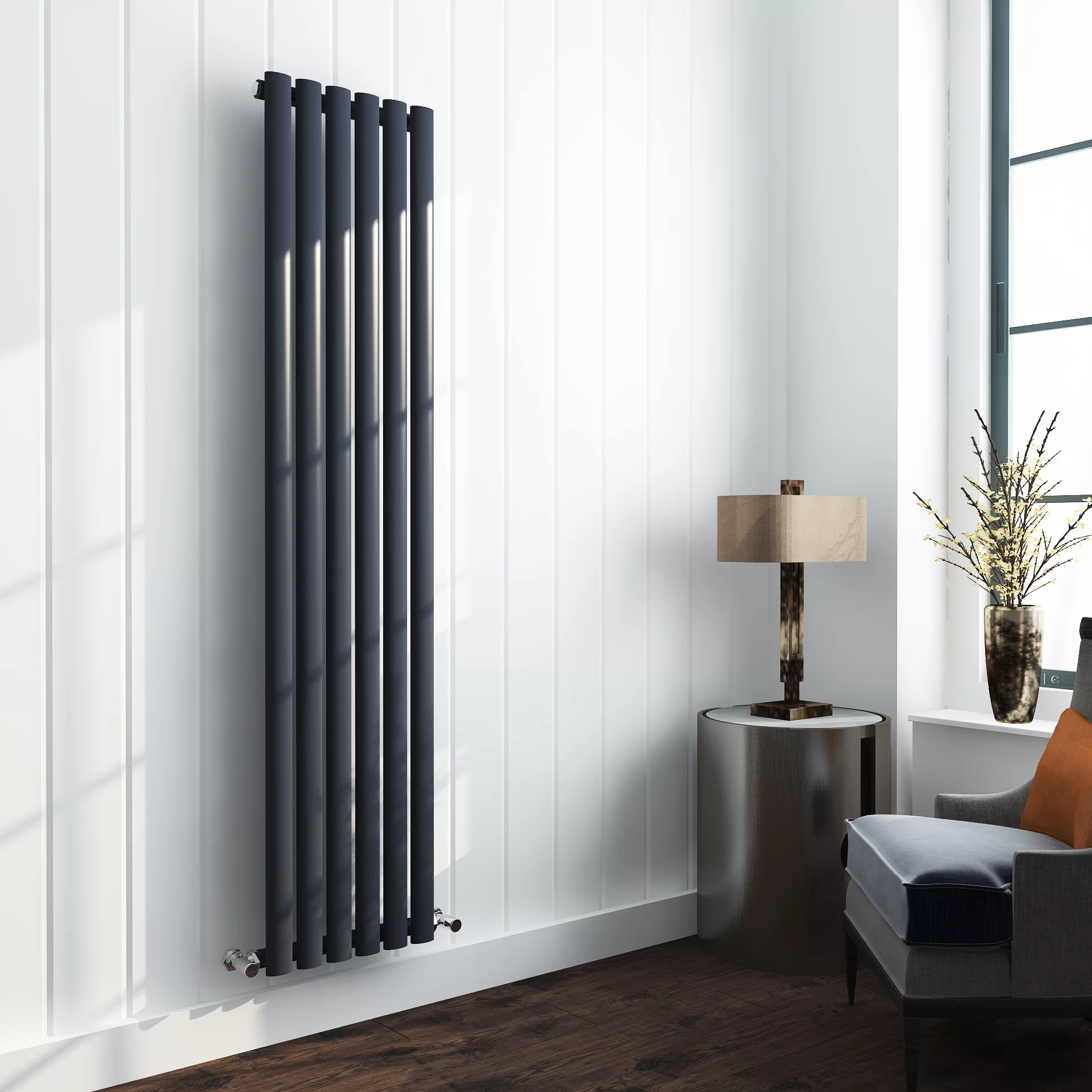 Vertical Radiator Oval Anthracite Grey RAL7016 Tall Tower